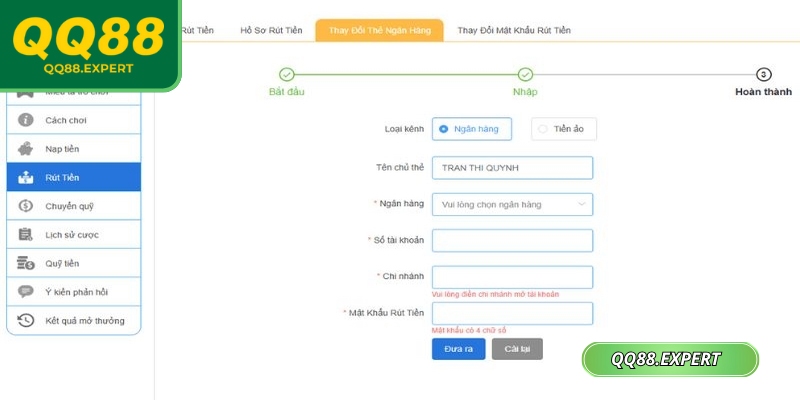 Nạp Rút Tiền QQ88 2 Giao dịch rút được tiếp nhận xử lý siêu tốc